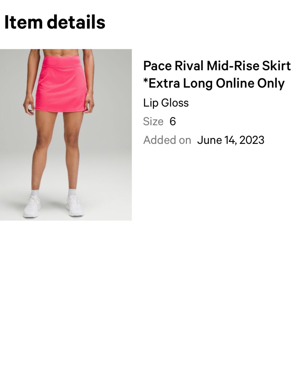 Lululemon Athletica Pace Rival Mid-Rise Skirt extra long- Lip Gloss Pink